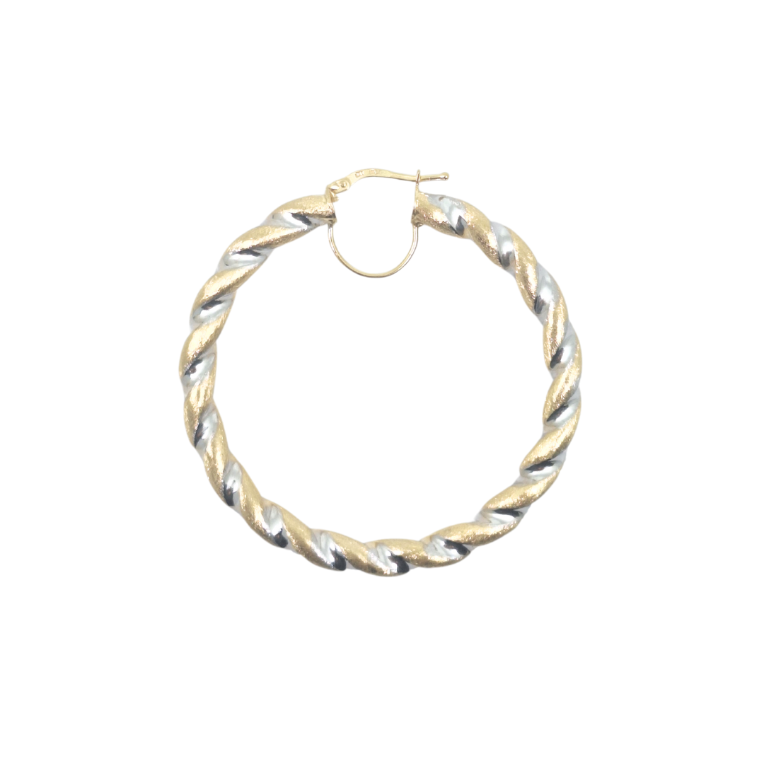 9ct Yellow & White Gold Medium Twist Hoop Earrings