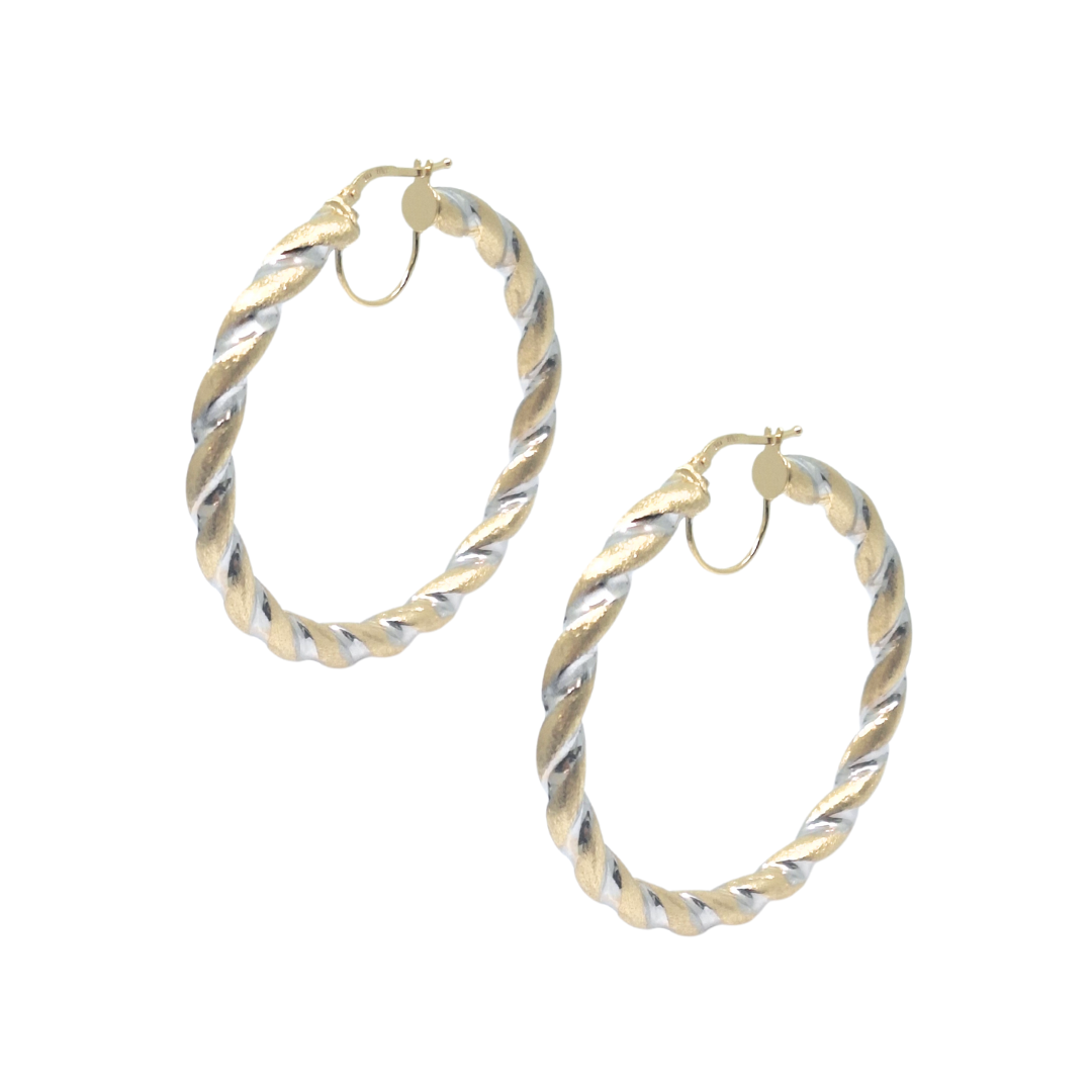 9ct Yellow & White Gold Medium Twist Hoop Earrings