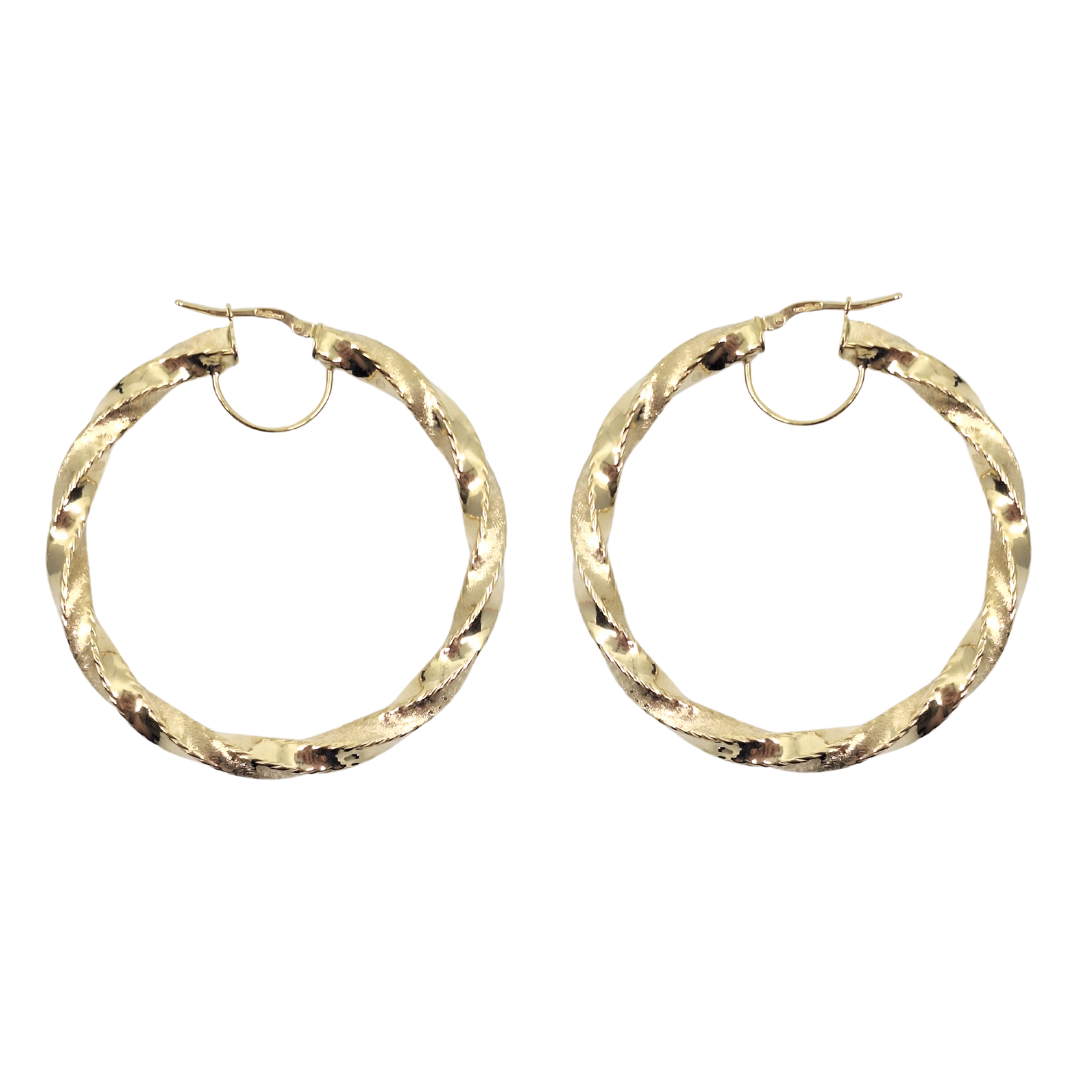 9ct Yellow Gold Medium Twist Hoop Earrings