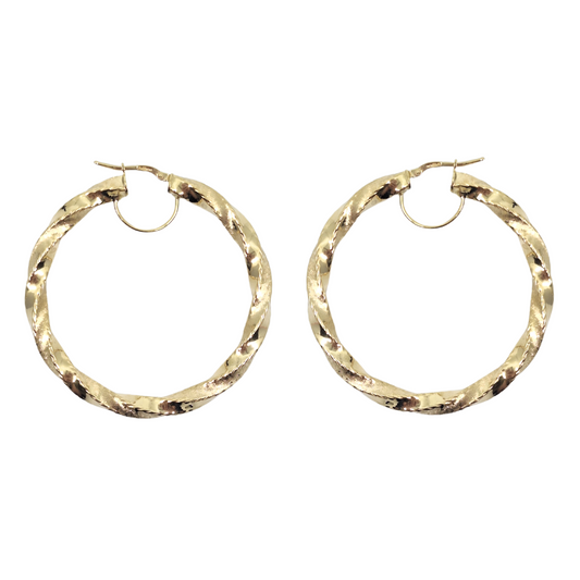 9ct Yellow Gold Medium Twist Hoop Earrings