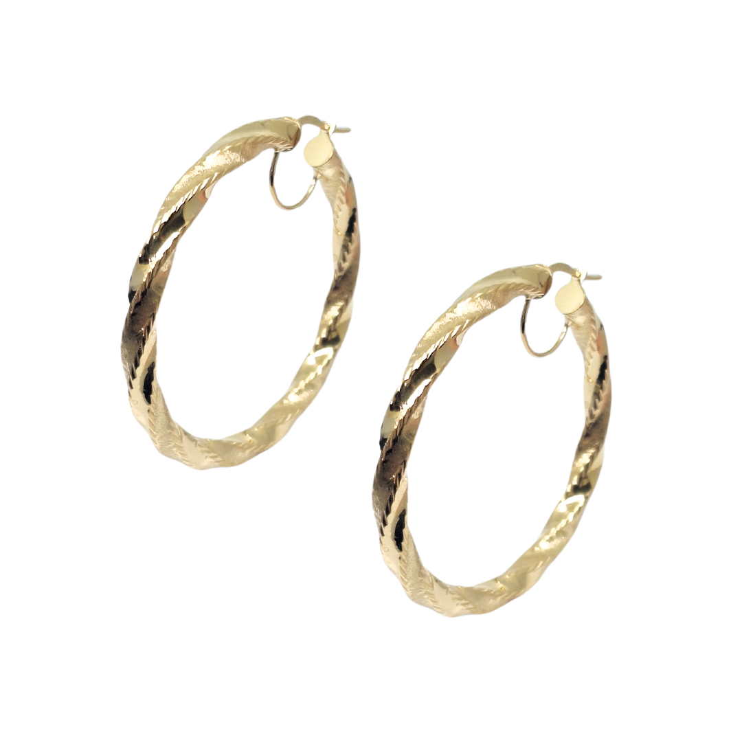 9ct Yellow Gold Medium Twist Hoop Earrings