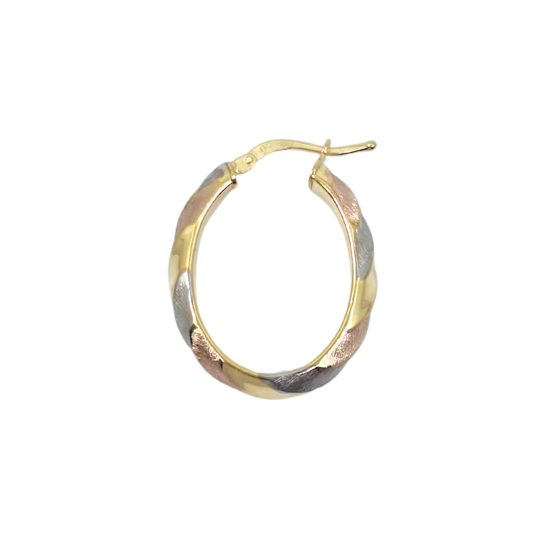 9ct Yellow, White & Rose Gold Oval Hoop Earrings