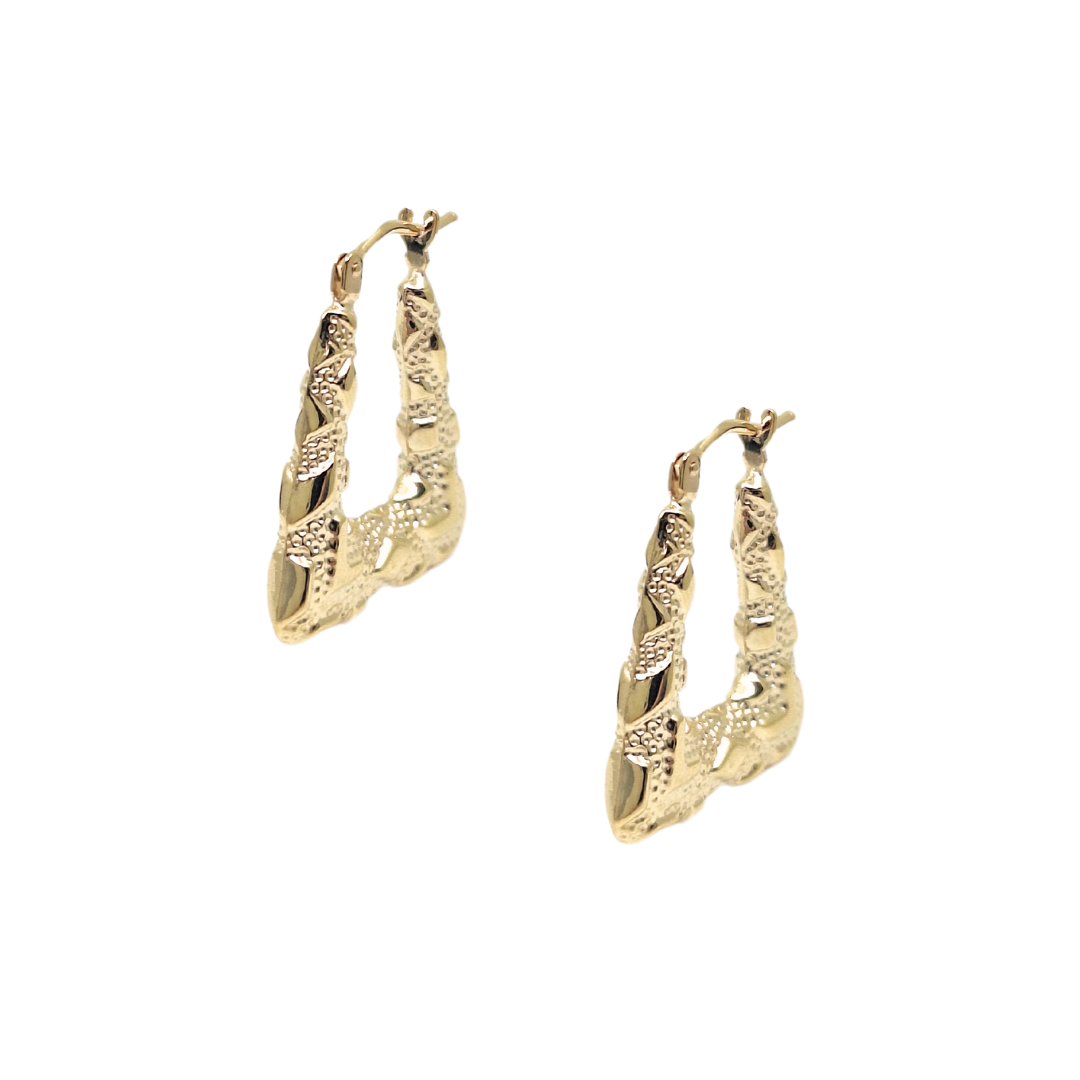 9ct Yellow Gold Textured Creole Earrings