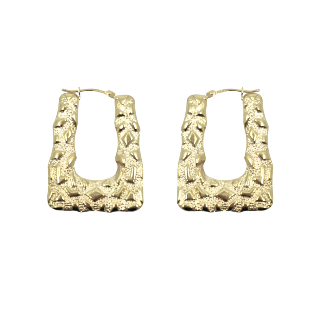 9ct Yellow Gold Textured Creole Earrings