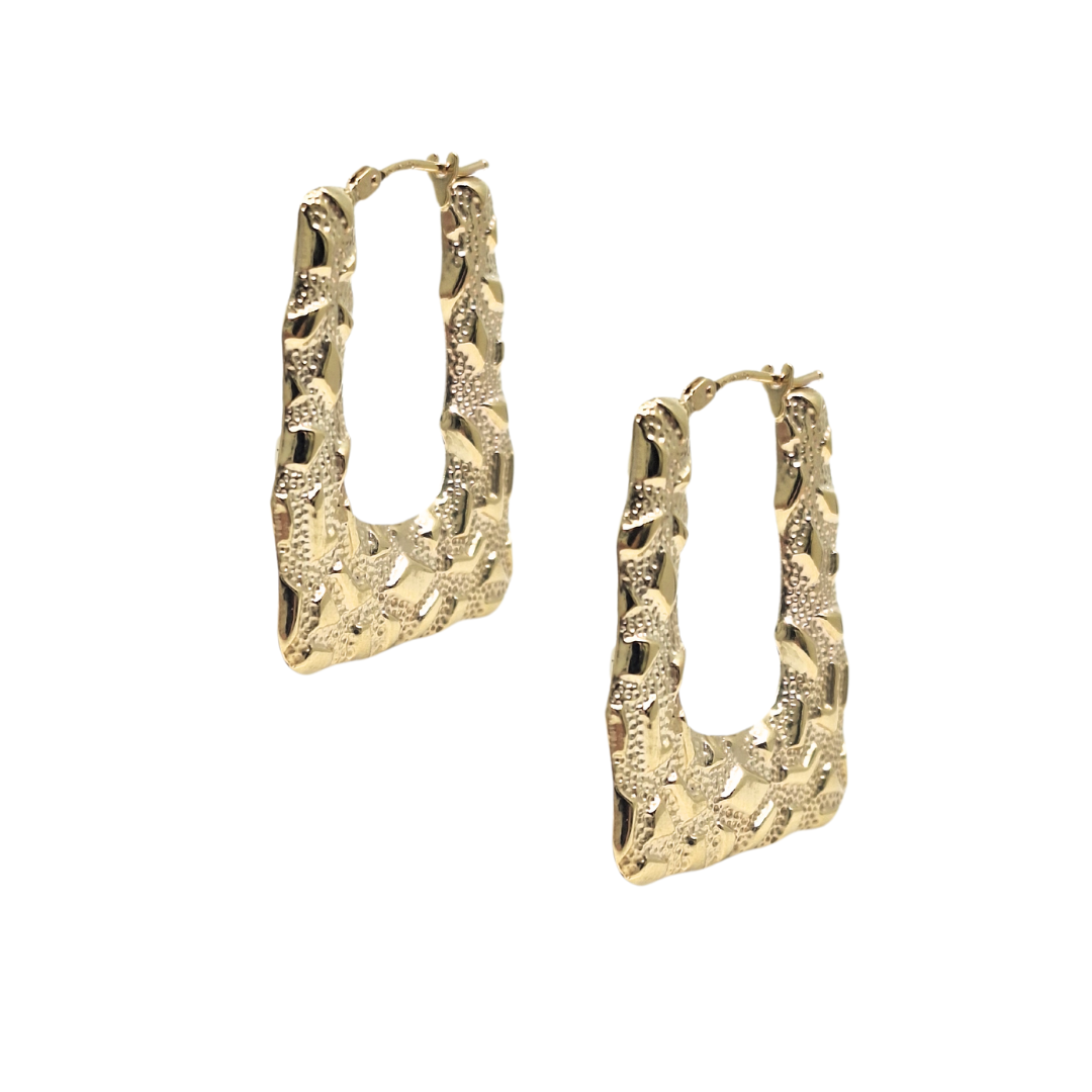 9ct Yellow Gold Textured Creole Earrings