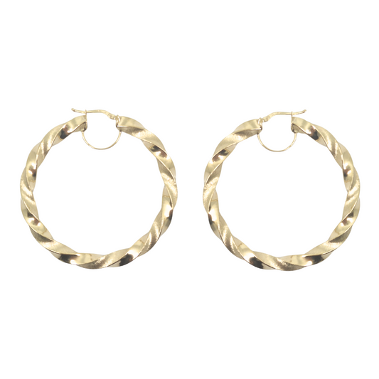 9ct Yellow Gold Medium Twist Hoop Earrings