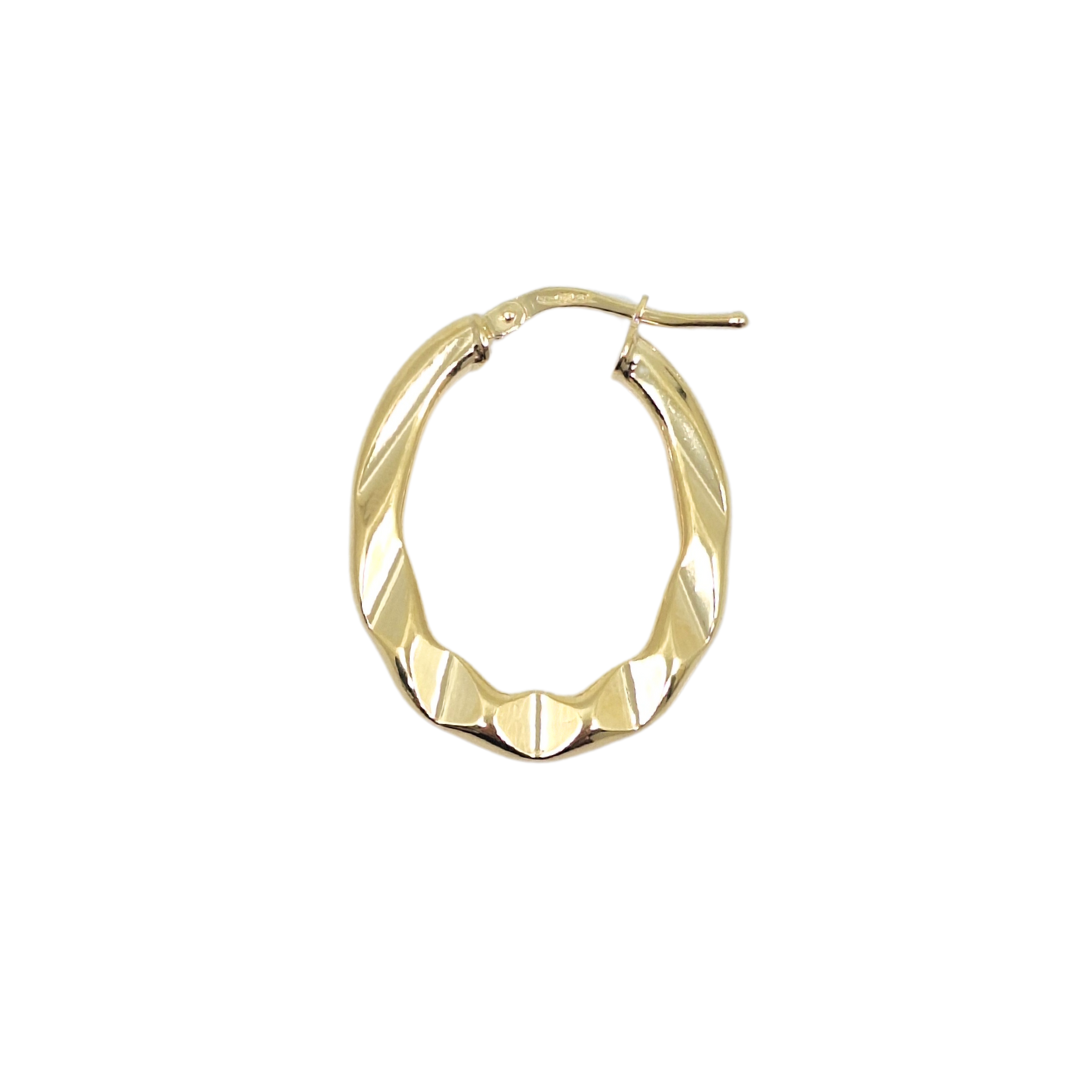 9ct Yellow Gold Faceted Oval Hoop Earrings