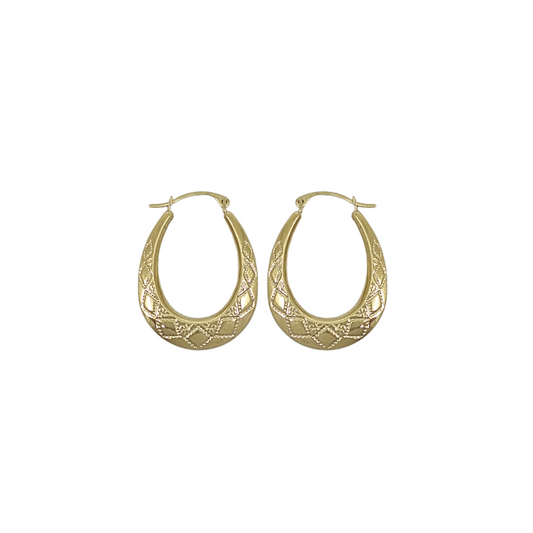9ct Yellow Gold Patterned Creole Earrings