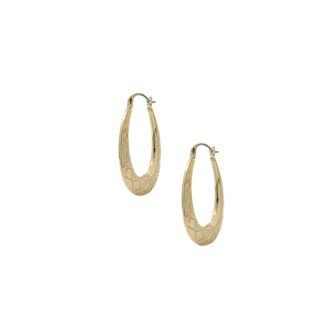 9ct Yellow Gold Patterned Creole Earrings