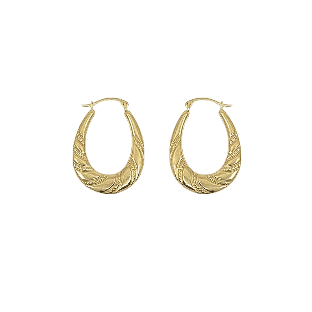 9ct Yellow Gold Pattered Creole Earrings