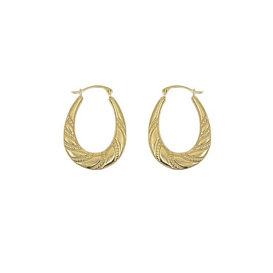 9ct Yellow Gold Pattered Creole Earrings