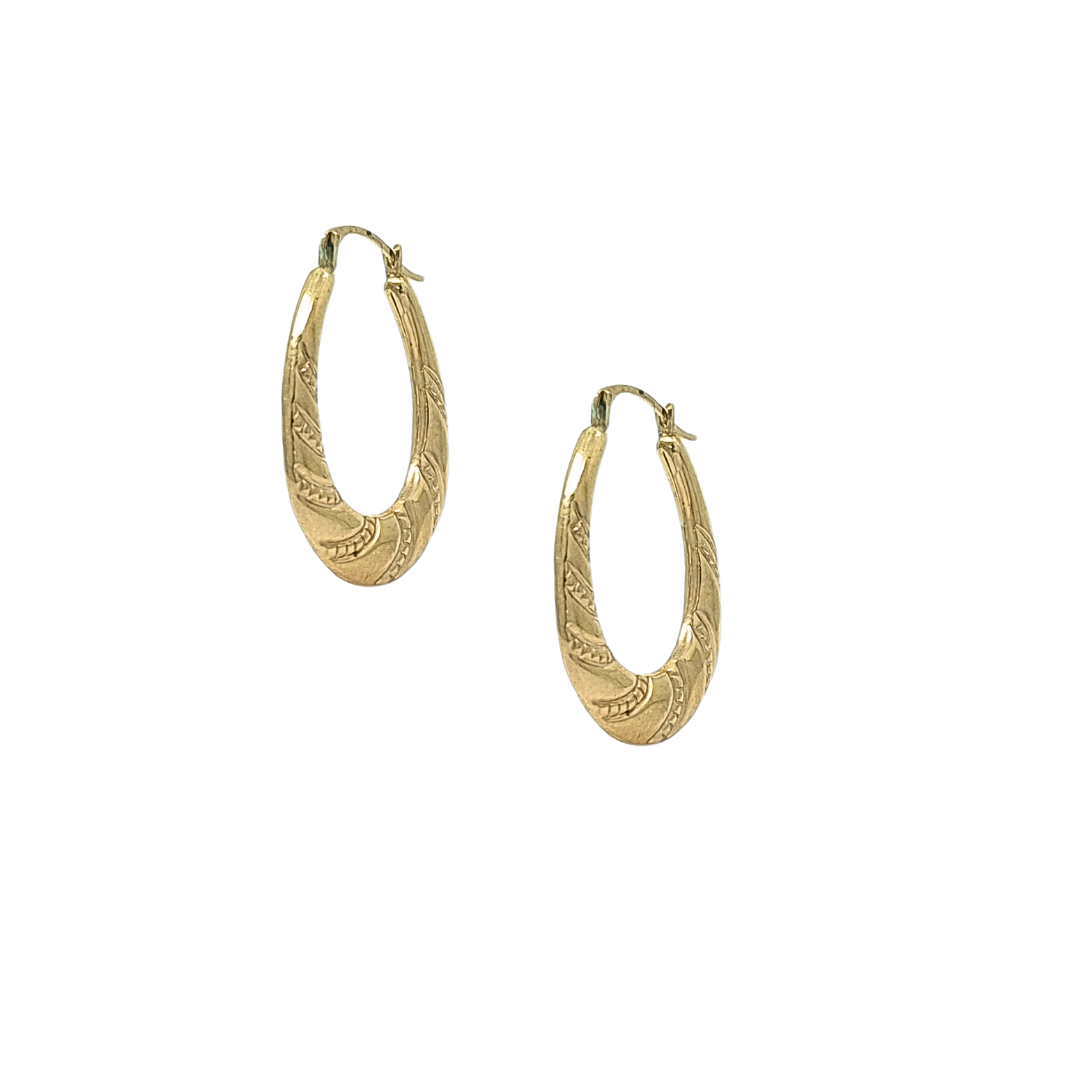 9ct Yellow Gold Pattered Creole Earrings