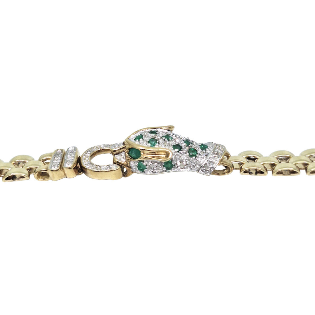 9ct Yellow Gold Emerald & Diamond Panther Set