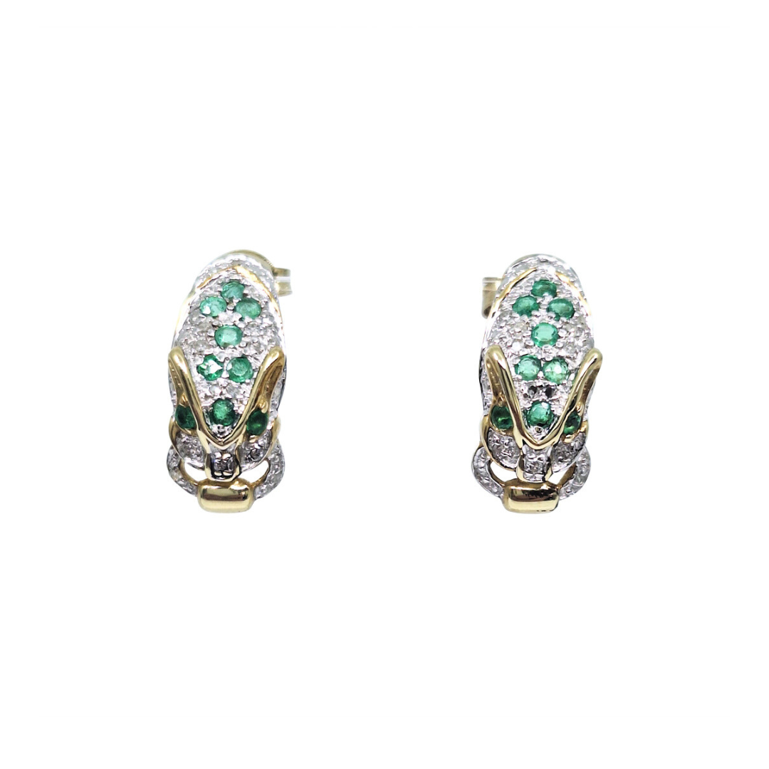 9ct Yellow Gold Emerald & Diamond Panther Set