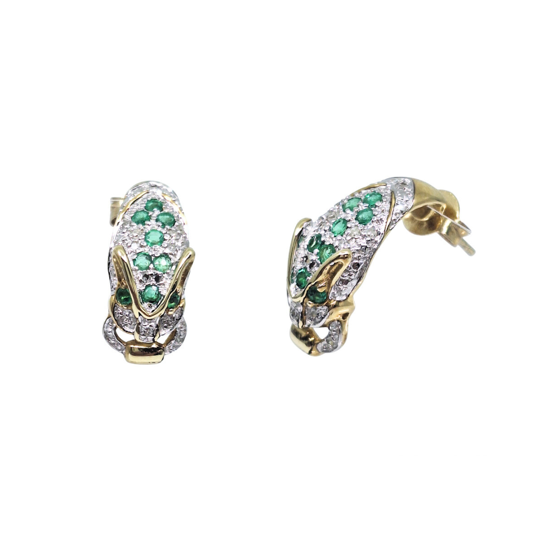 9ct Yellow Gold Emerald & Diamond Panther Set