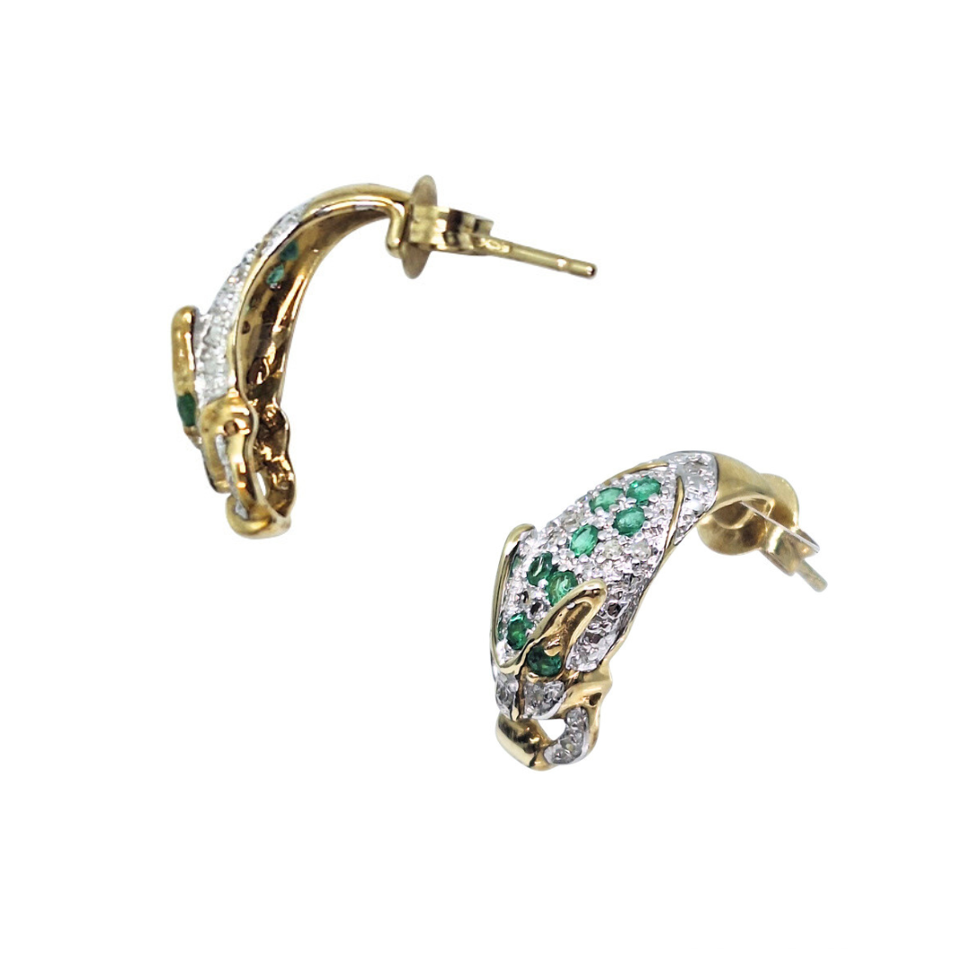 9ct Yellow Gold Emerald & Diamond Panther Set