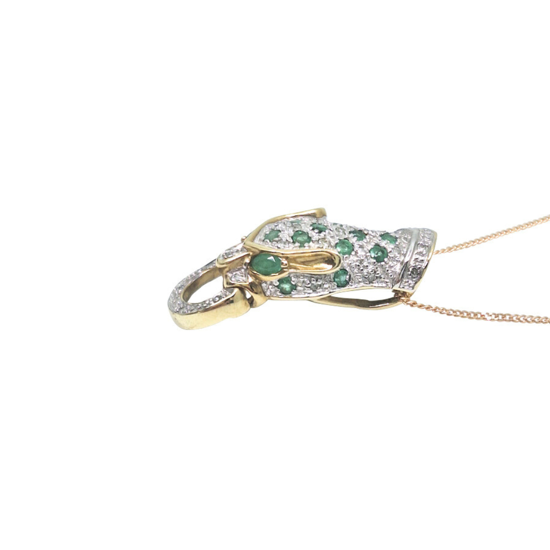 9ct Yellow Gold Emerald & Diamond Panther Set