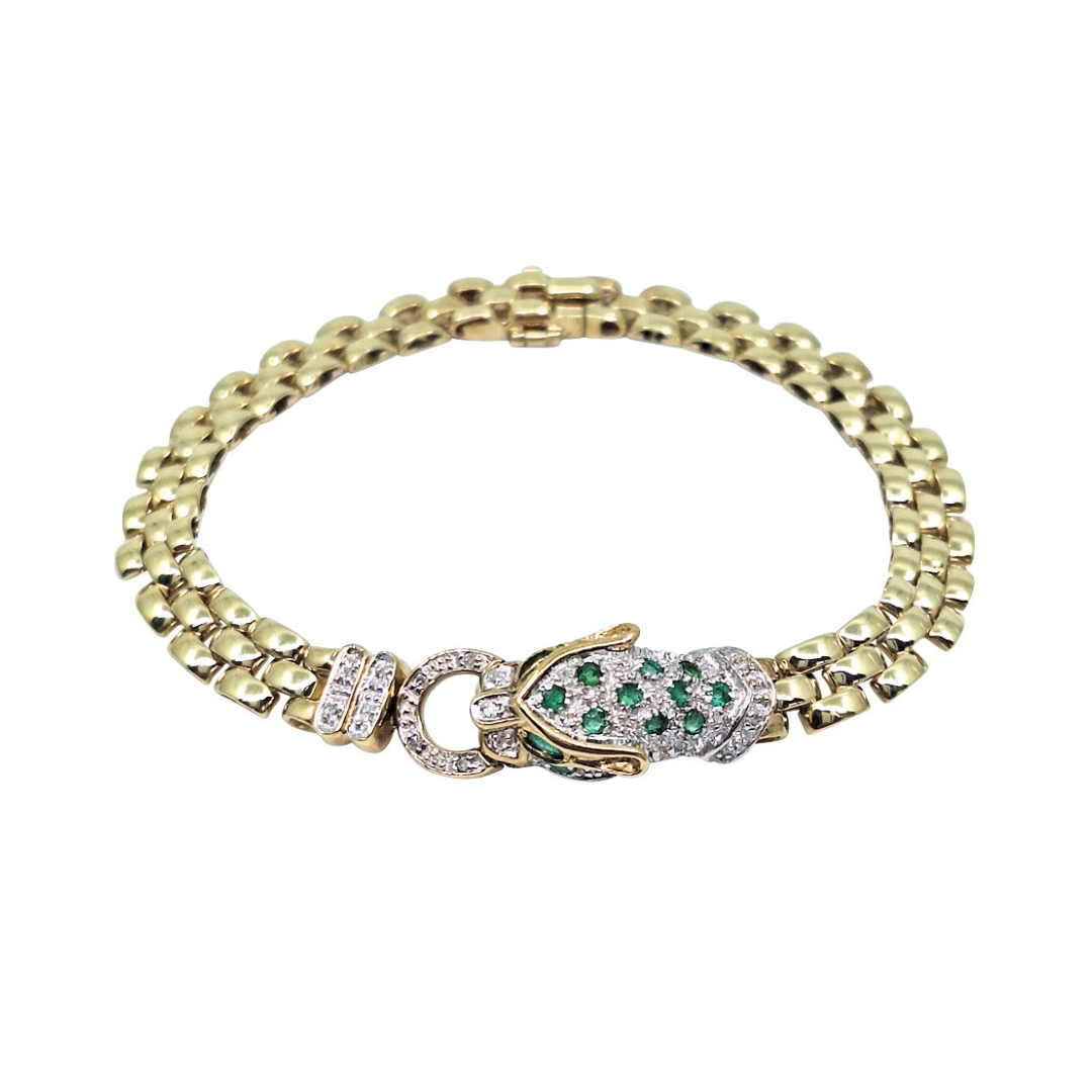 9ct Yellow Gold Emerald & Diamond Panther Set