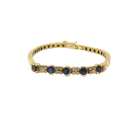 18ct Yellow Gold Sapphire & Diamond Bracelet 7.5"