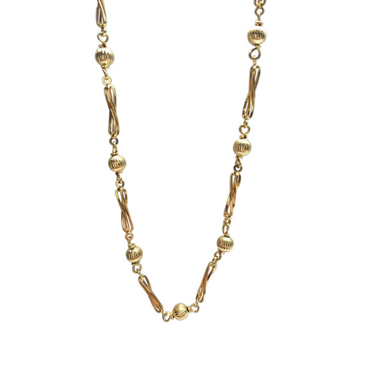 9ct Yellow Gold Bead & Twisted Bar Link Chain 28"