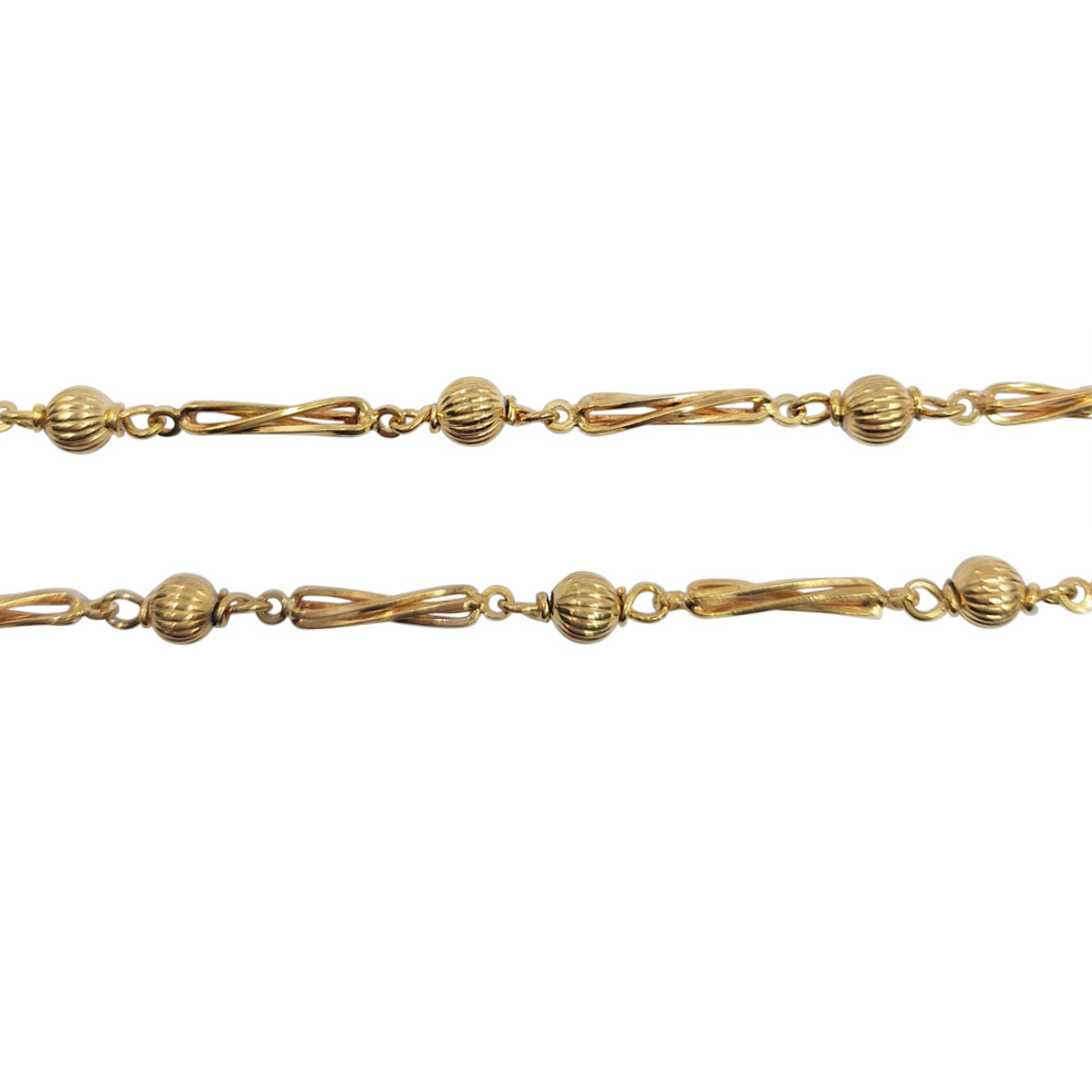 9ct Yellow Gold Bead & Twisted Bar Link Chain 28"