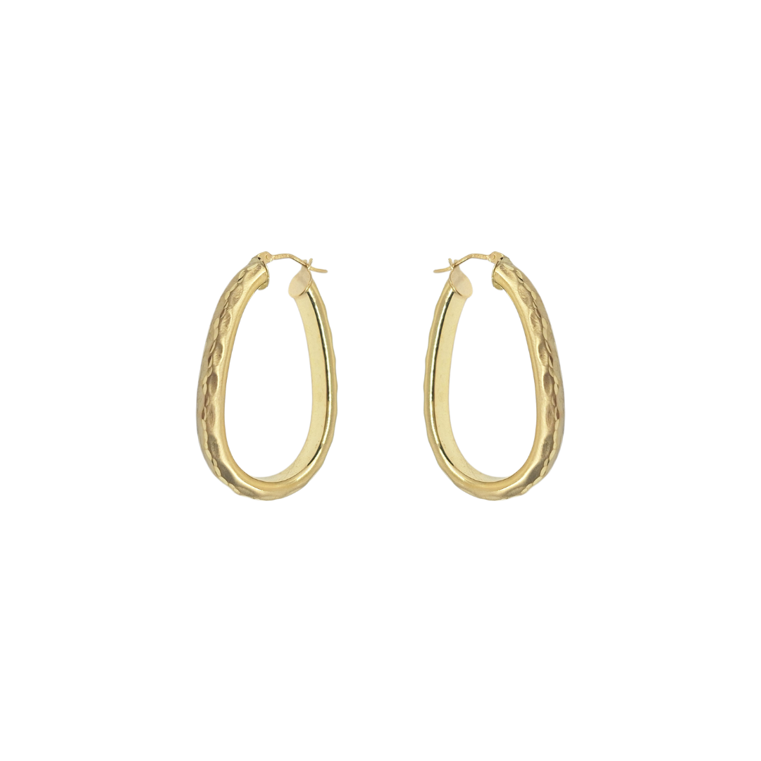 9ct Yellow Gold Oval Hammered Creole Earrings