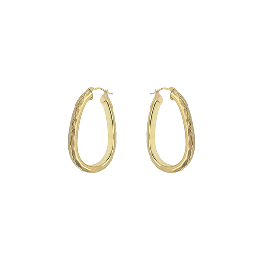 9ct Yellow Gold Oval Hammered Creole Earrings