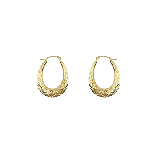 9ct Yellow Gold Oval Patterned Creole Earrings