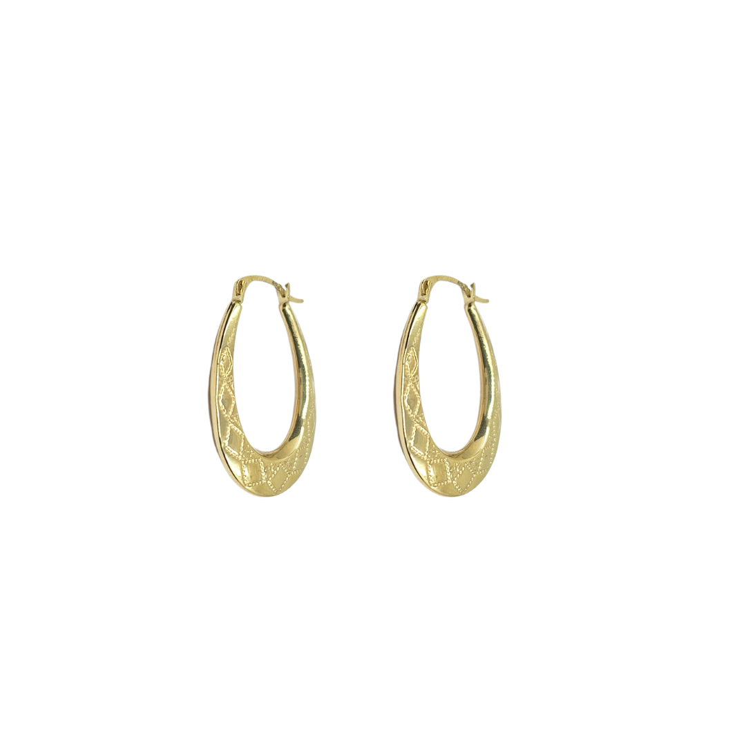 9ct Yellow Gold Oval Patterned Creole Earrings