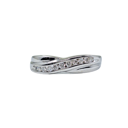18ct White Gold Diamond Crossover Band Ring