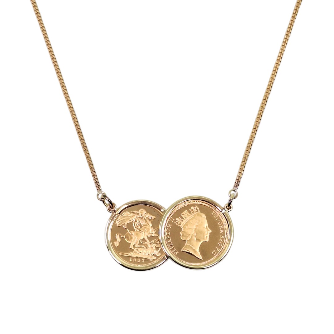 9ct Yellow Gold 2 Half Sovereign Coin Necklace