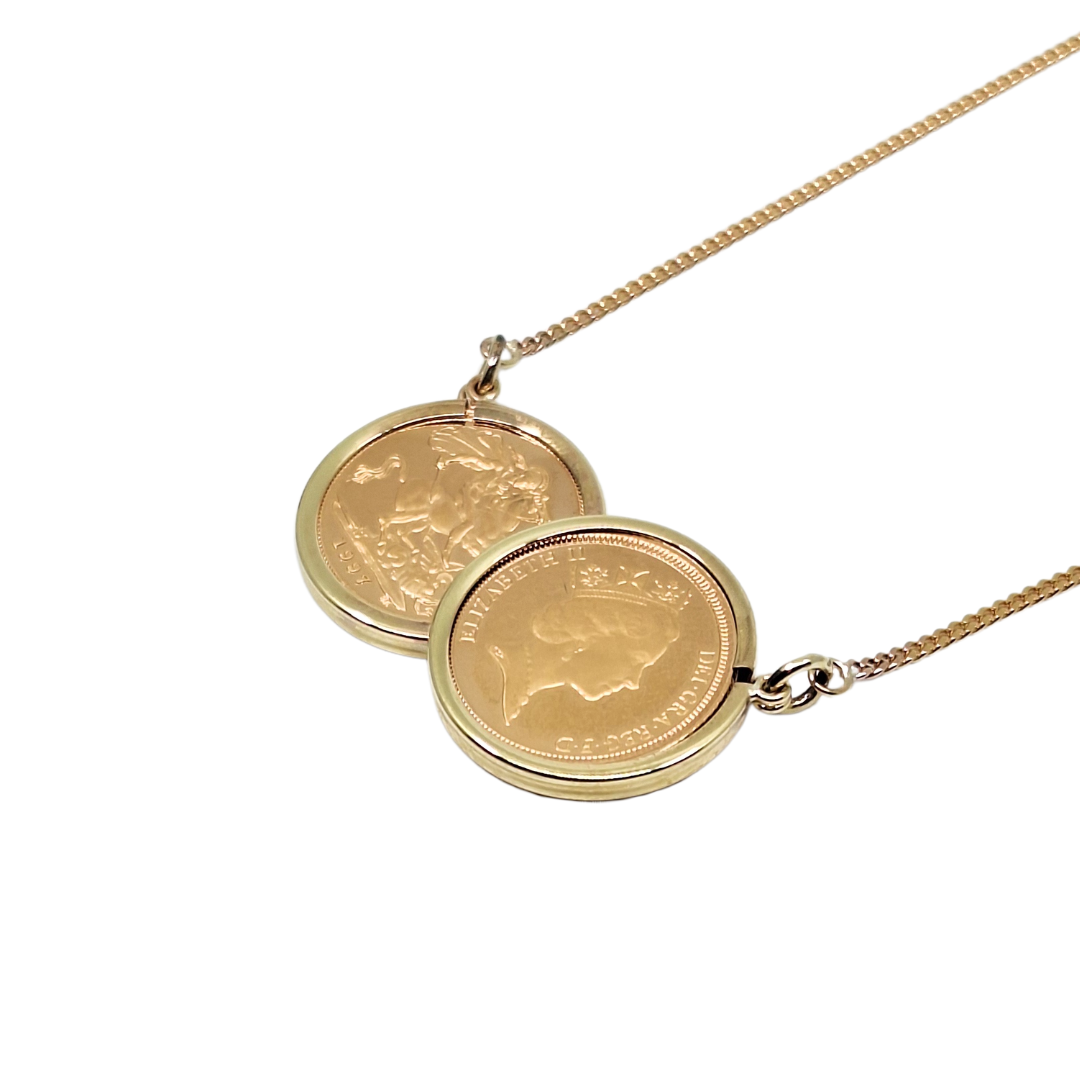 9ct Yellow Gold 2 Half Sovereign Coin Necklace