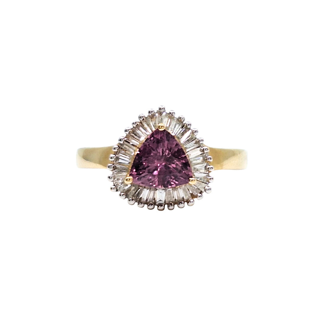 18ct Yellow Gold Pink Gemstone & Diamond Ring