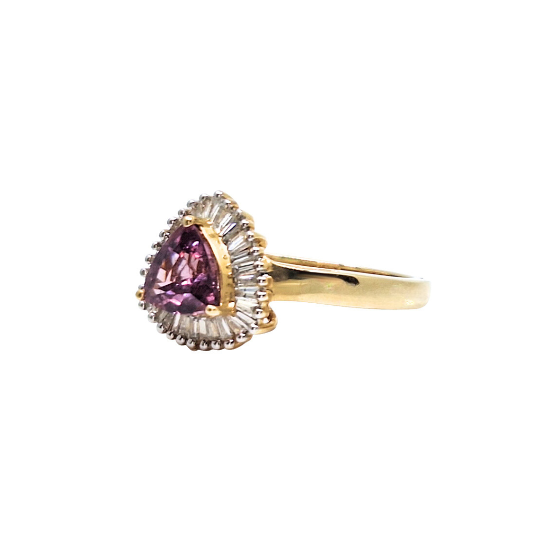 18ct Yellow Gold Pink Gemstone & Diamond Ring