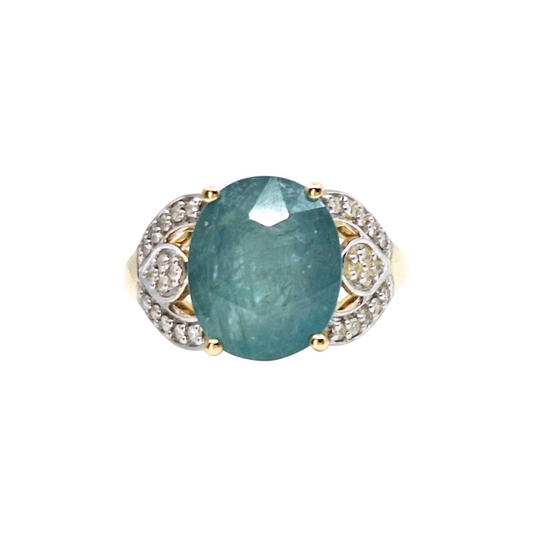 18ct Yellow Gold Grandidierite & Diamond Ring