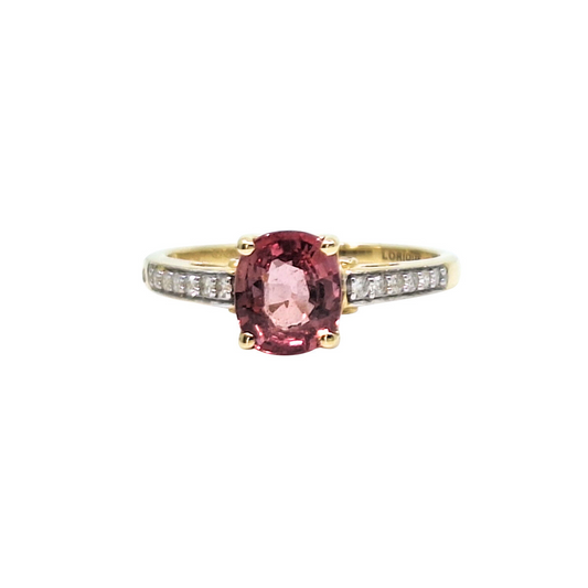 18ct Yellow Gold Pink Gemstone & Diamond Ring