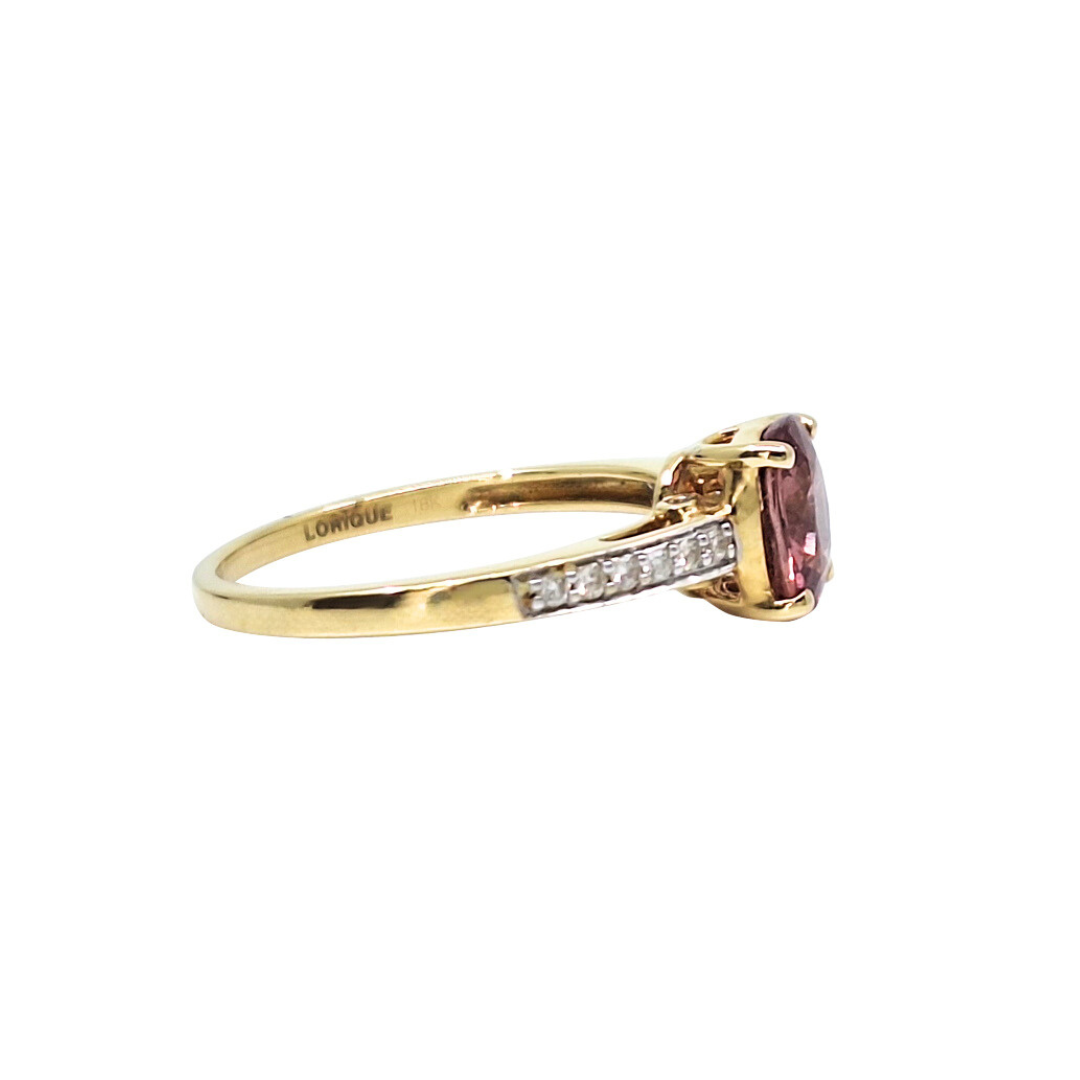 18ct Yellow Gold Pink Gemstone & Diamond Ring