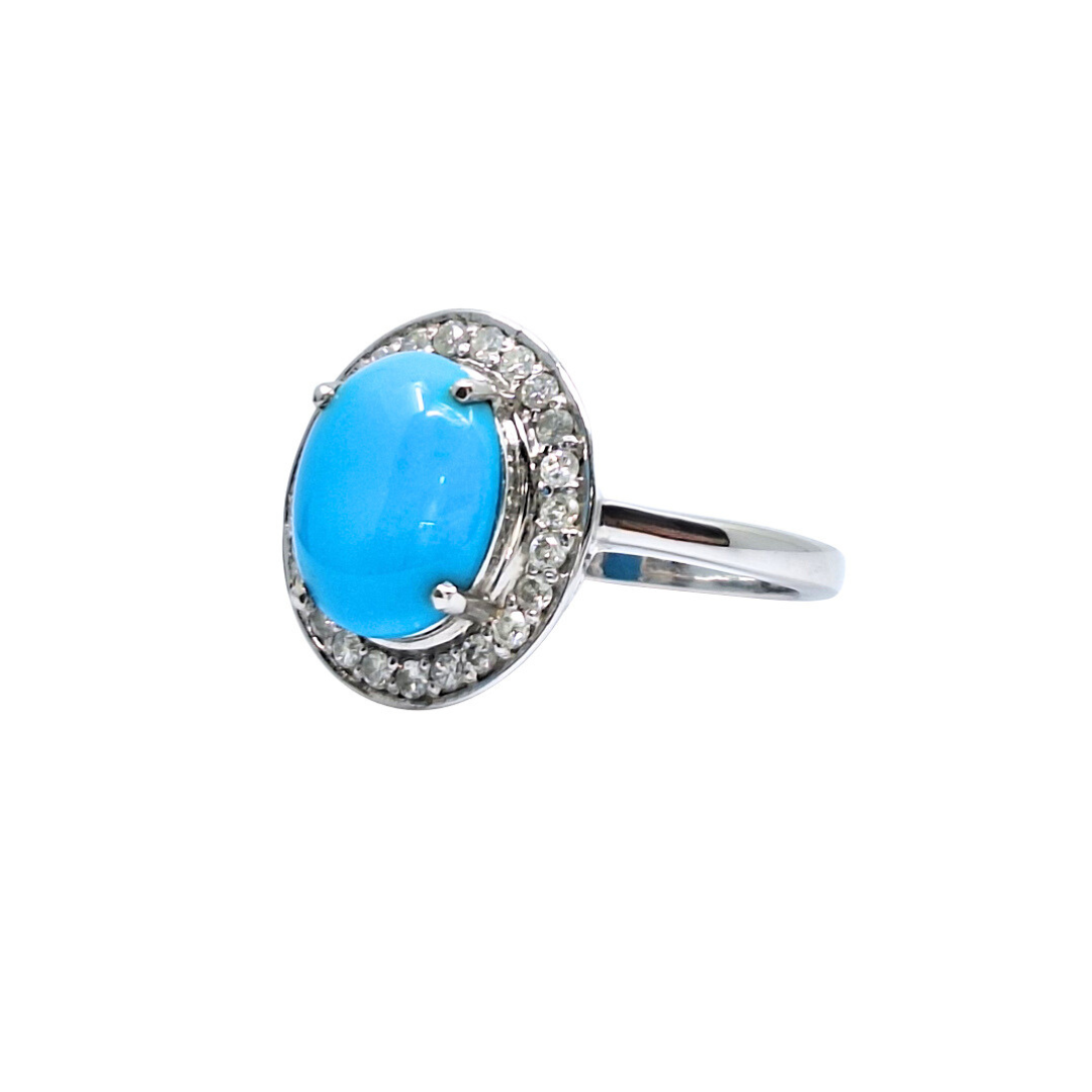 14ct White Gold Turquoise & Diamond Ring