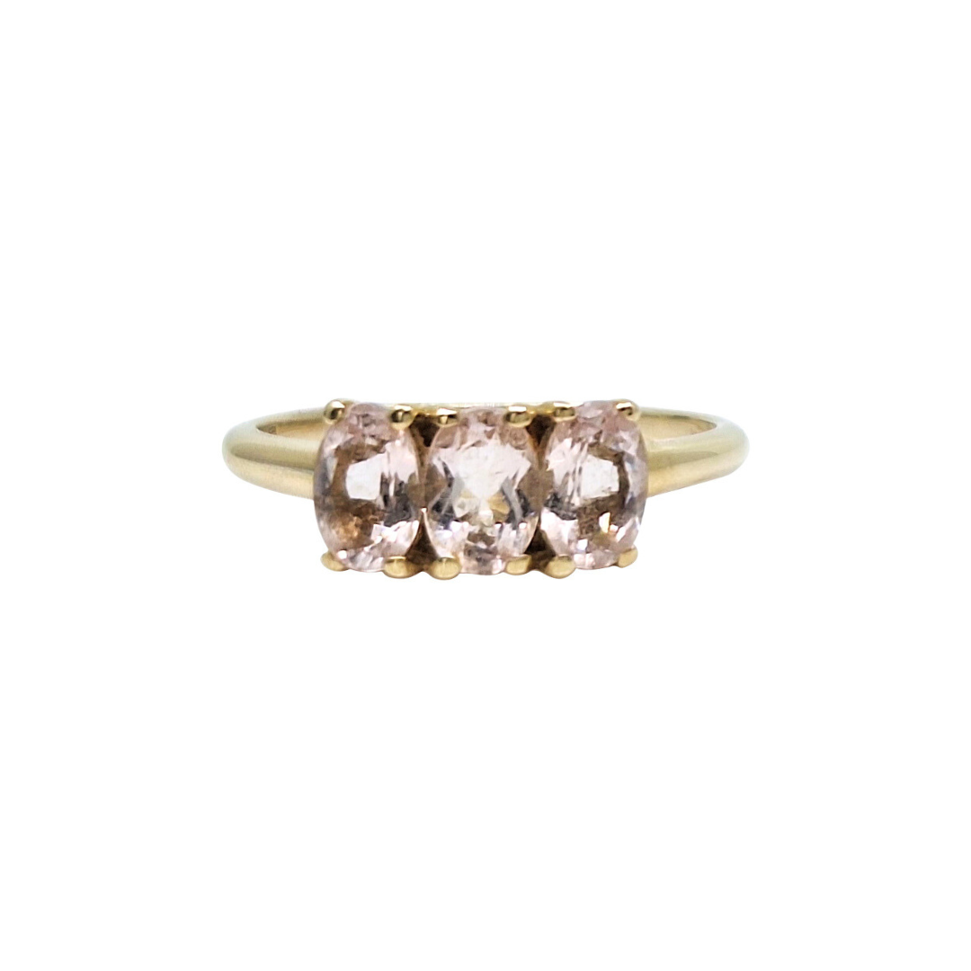 9ct Yellow Gold Pink Gemstone Three Stone Ring