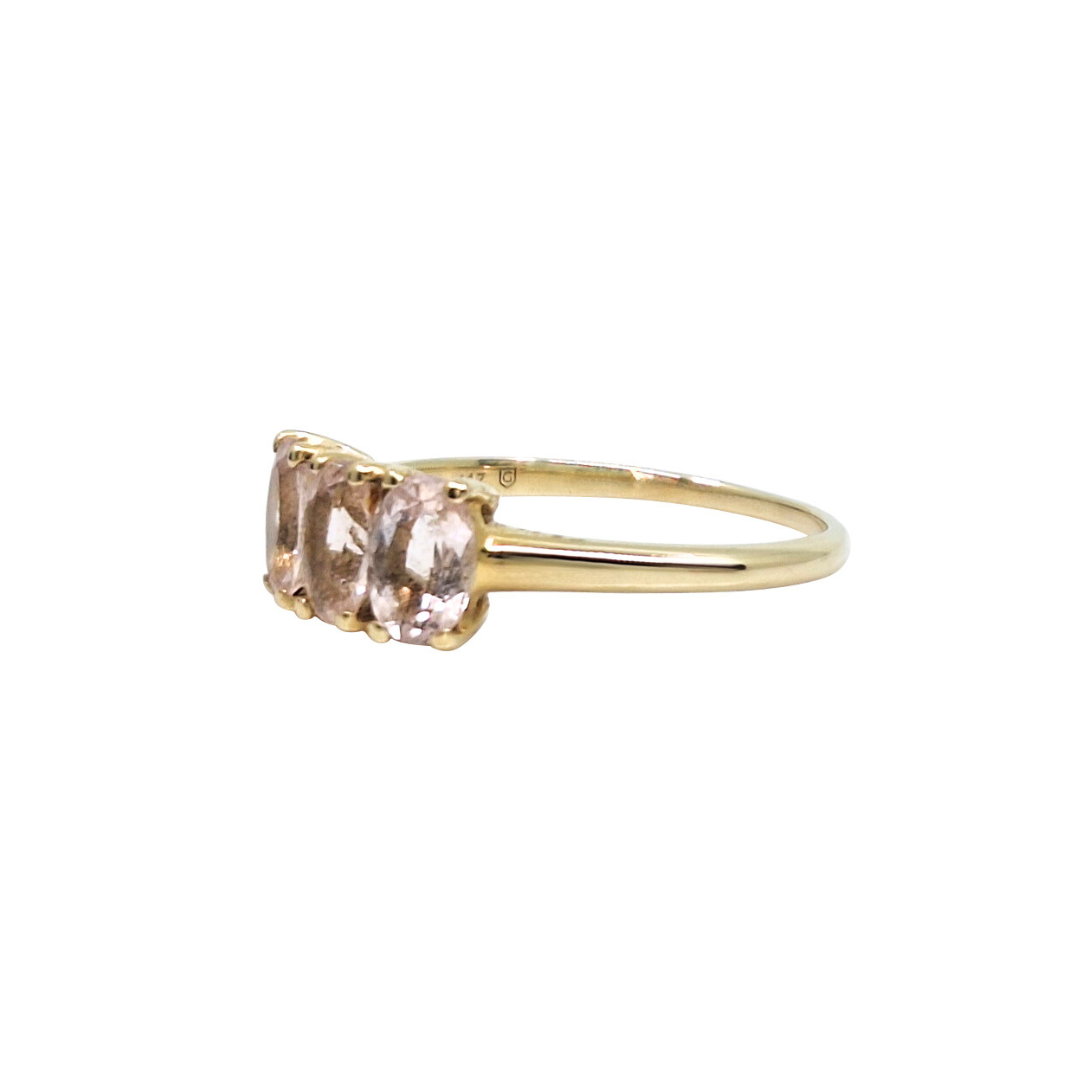 9ct Yellow Gold Pink Gemstone Three Stone Ring