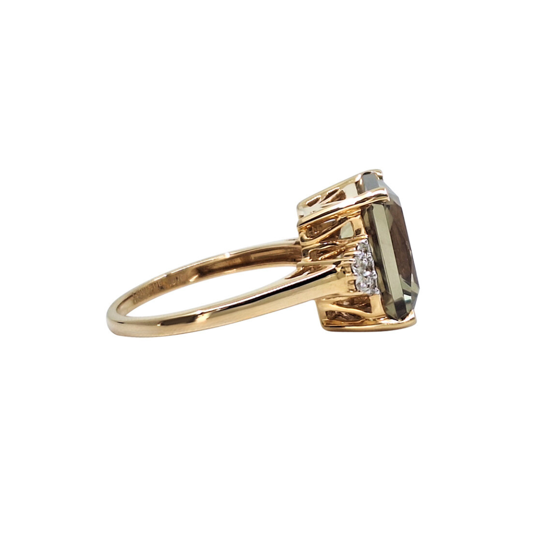 18ct Yellow Gold Csarite & Diamond Ring