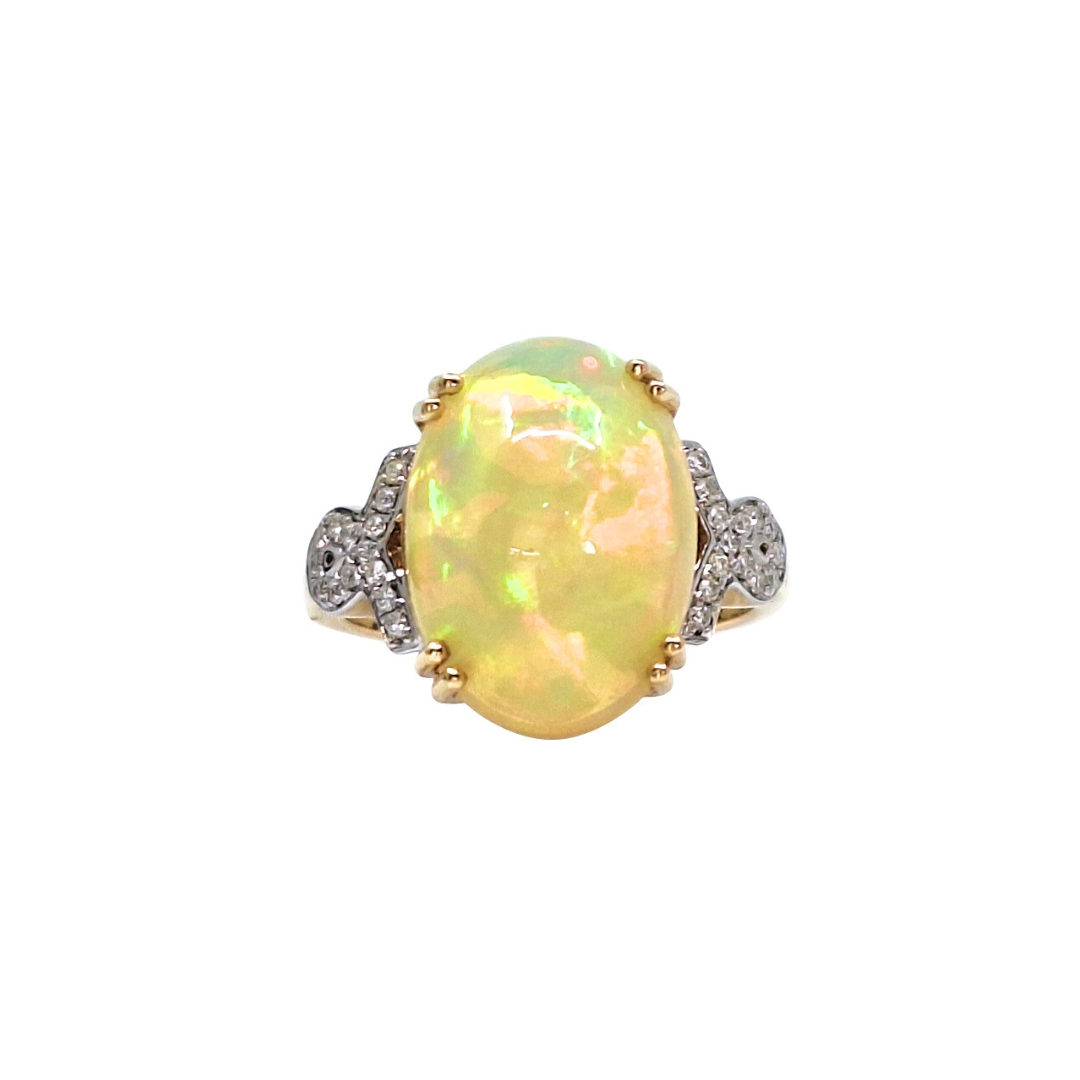 18ct Yellow Gold Opal & Diamond Ring