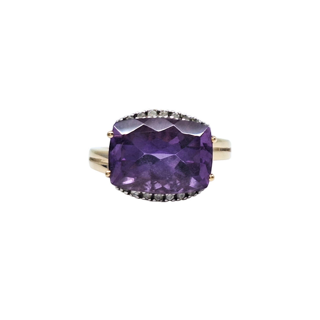 9ct Yellow Gold Amethyst & Diamond Ring