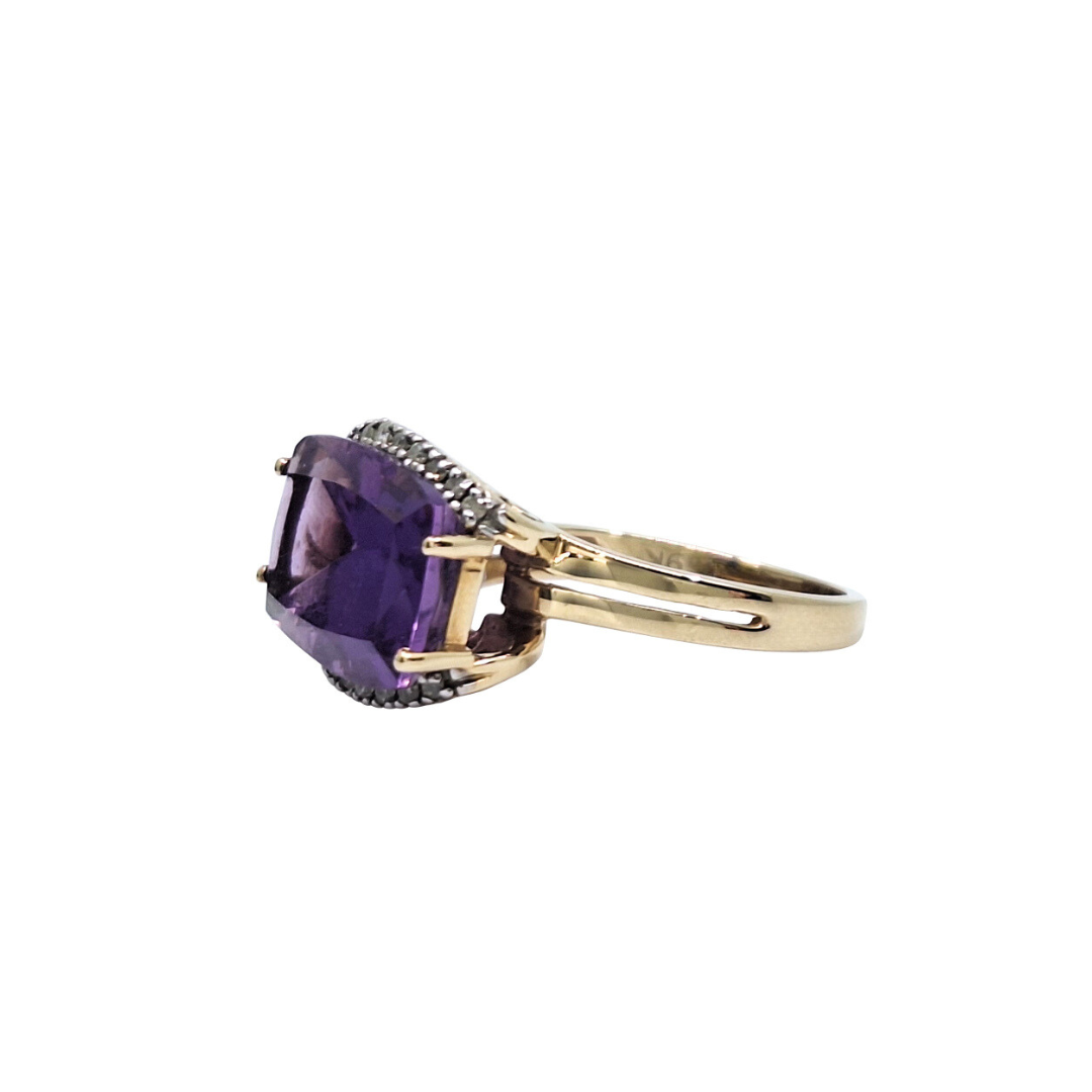 9ct Yellow Gold Amethyst & Diamond Ring