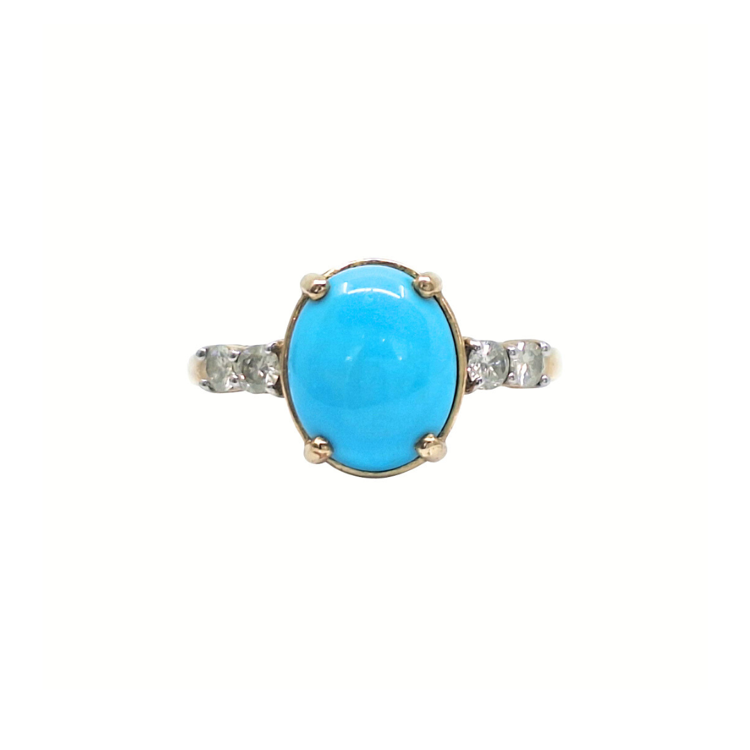 9ct Yellow Gold Turquoise & Diamond Ring