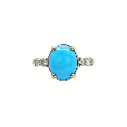 9ct Yellow Gold Turquoise & Diamond Ring