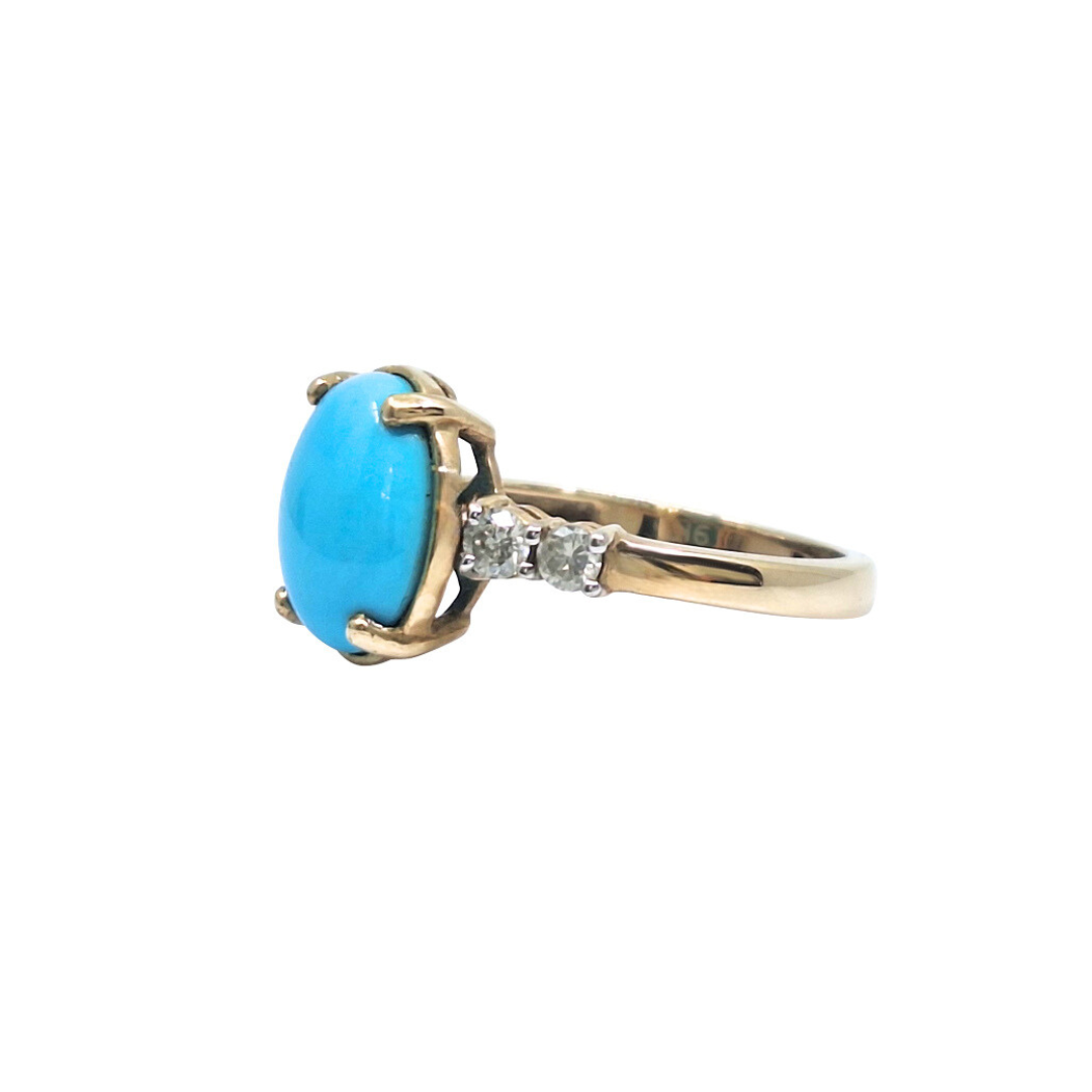 9ct Yellow Gold Turquoise & Diamond Ring