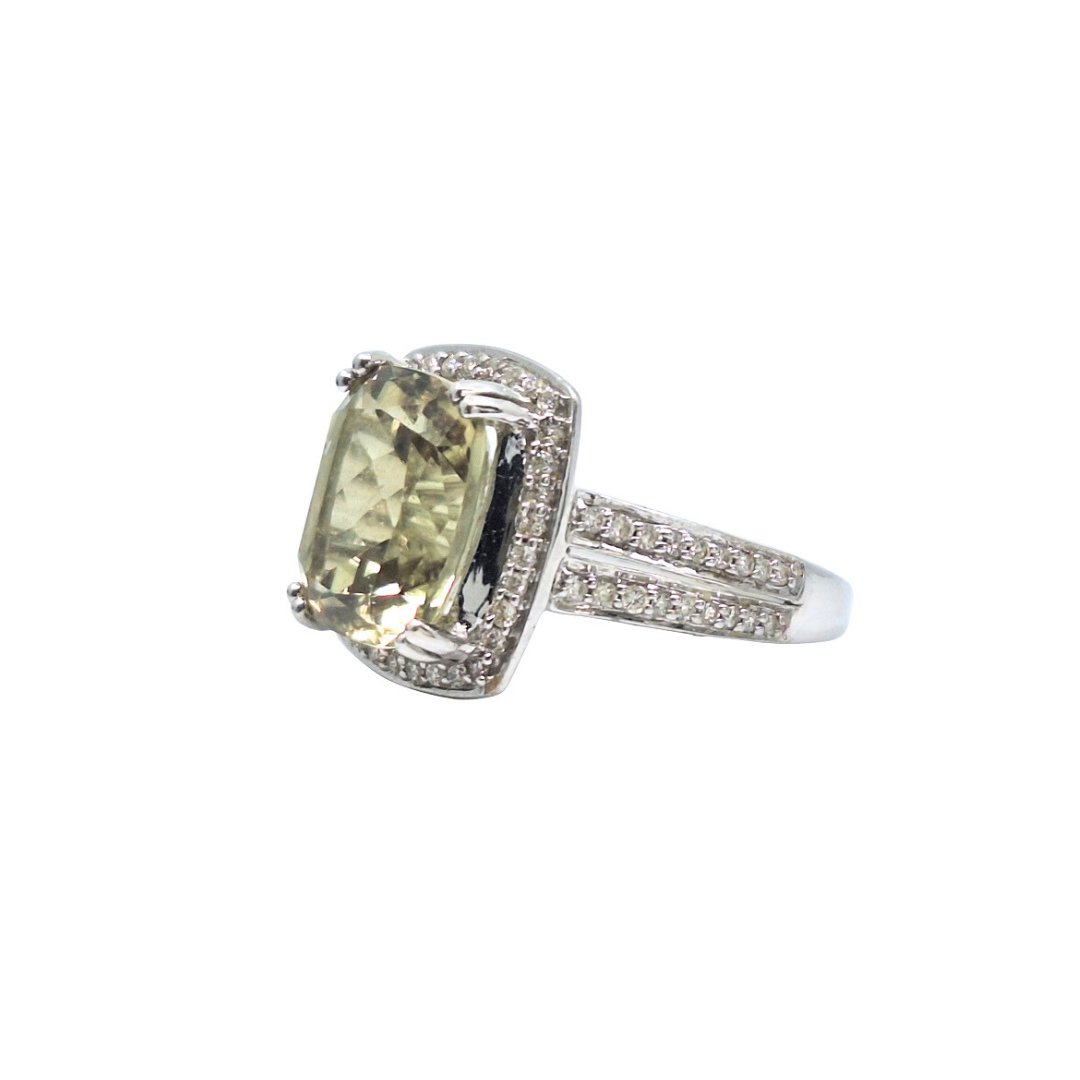 18ct White Gold Csarite & Diamond Dress Ring