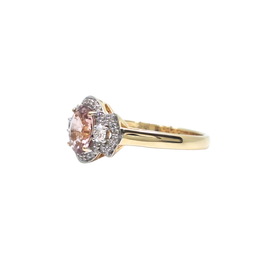 18ct Yellow Gold Morganite & Diamond Ring