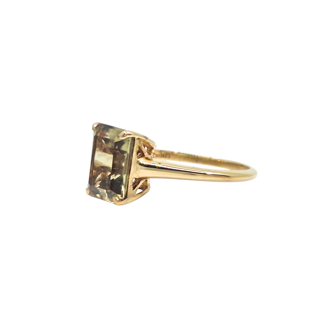 18ct Yellow Gold Csarite Emerald Cut Ring